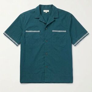 Banana Republic Men's Teal Short-Sleeve Button-Up Shirt with Contrast Trim